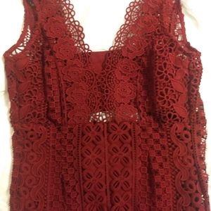 Bardot • Odyssey mermaid wine crochet lace dress